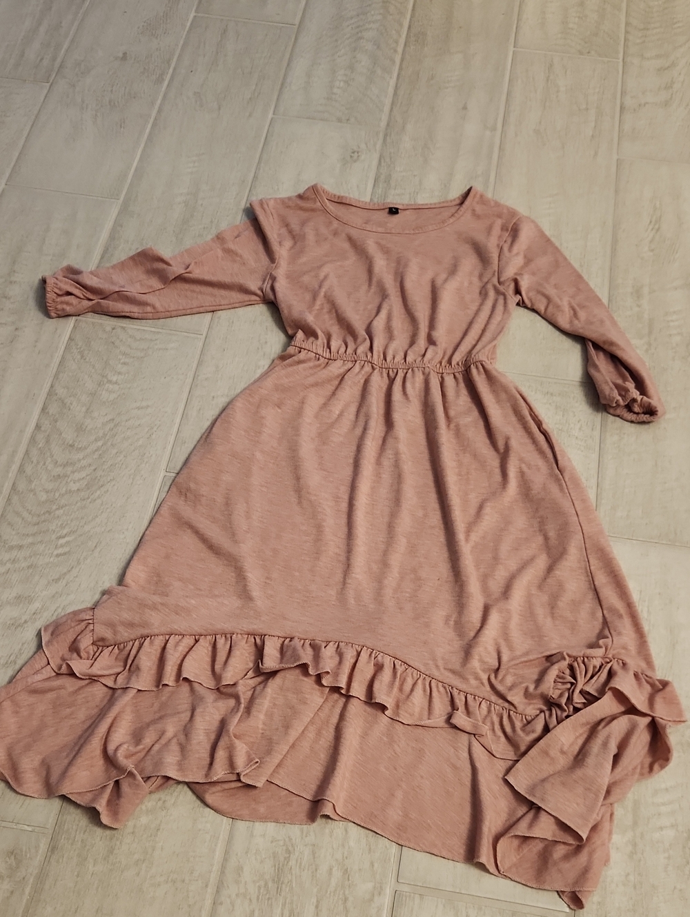 Girls' Pink Ruffle Hem Long Sleeve Dress